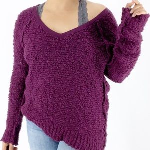 Free People popcorn plum v neck sweater in size S